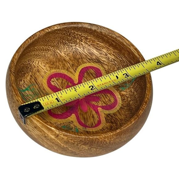 Handmade Wooden Painted Small Bowl Trinket Jewelry Keys Boho Whimsy - Picture 4 of 6